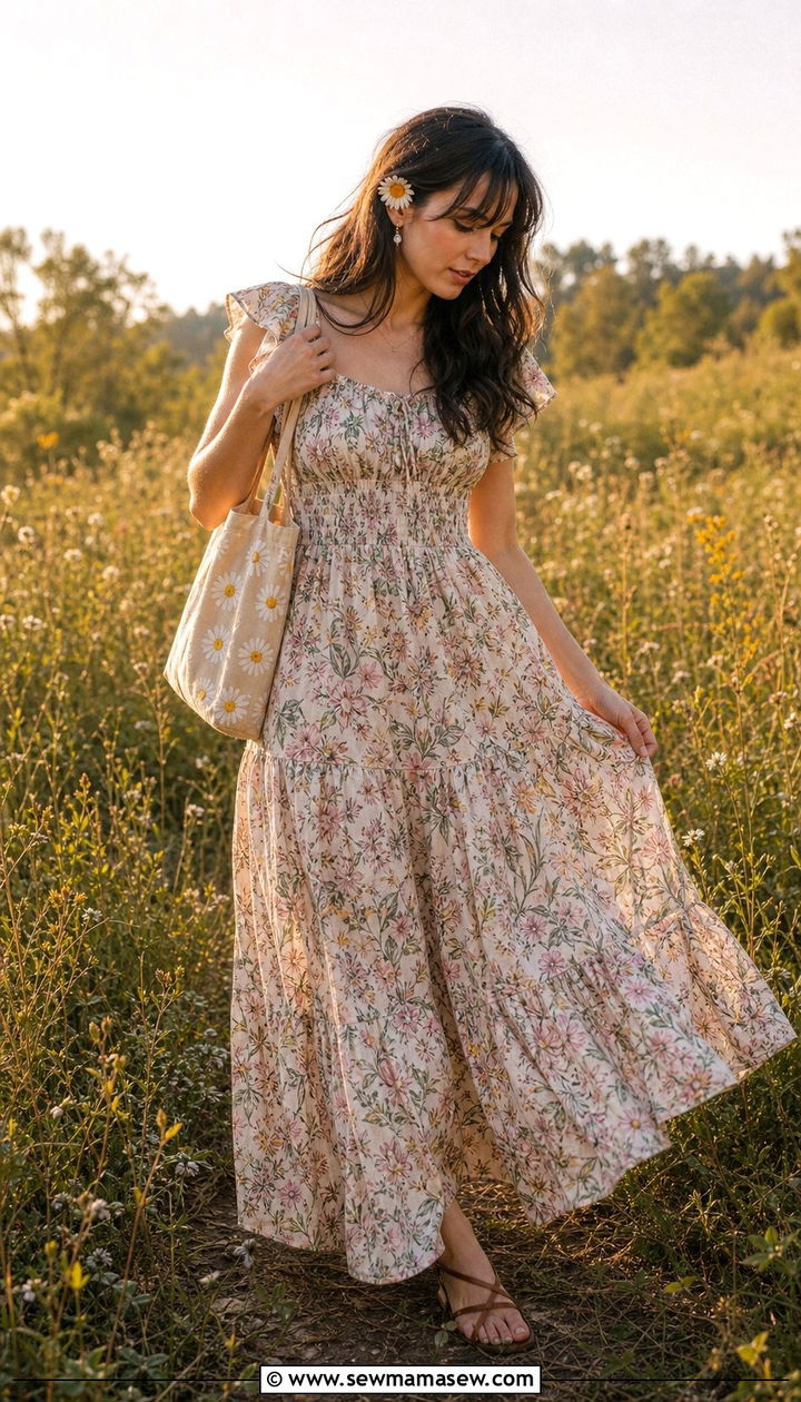 Floral Print Fairycore Maxi Dress Outfit - 25 summer fairycore outfits