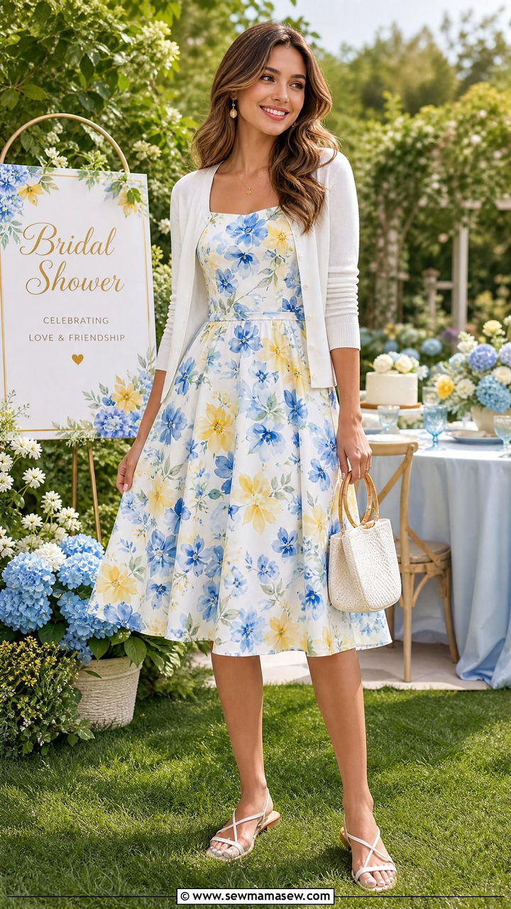 Floral Print Fit And Flare Tea Dress Outfit - 30 bridal shower outfit ideas for women
