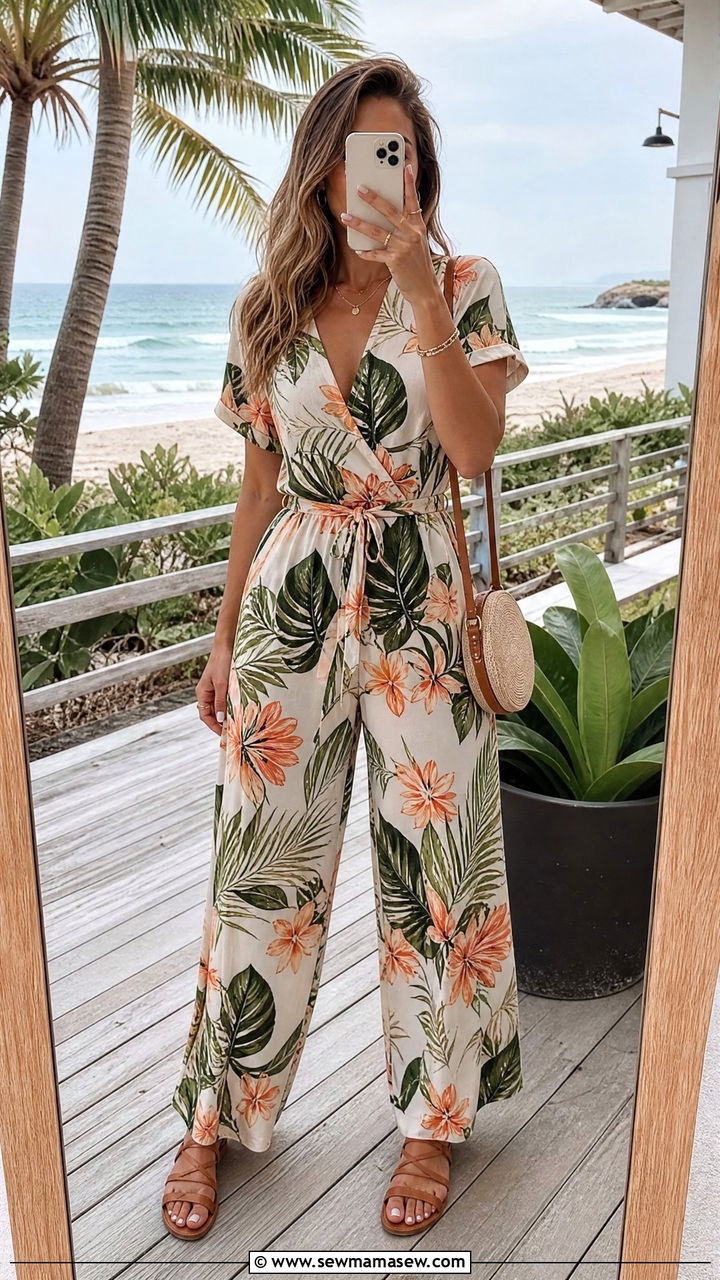 Floral Print Jumpsuit With Strappy Sandals - 25 Jumpsuit outfit ideas for summer