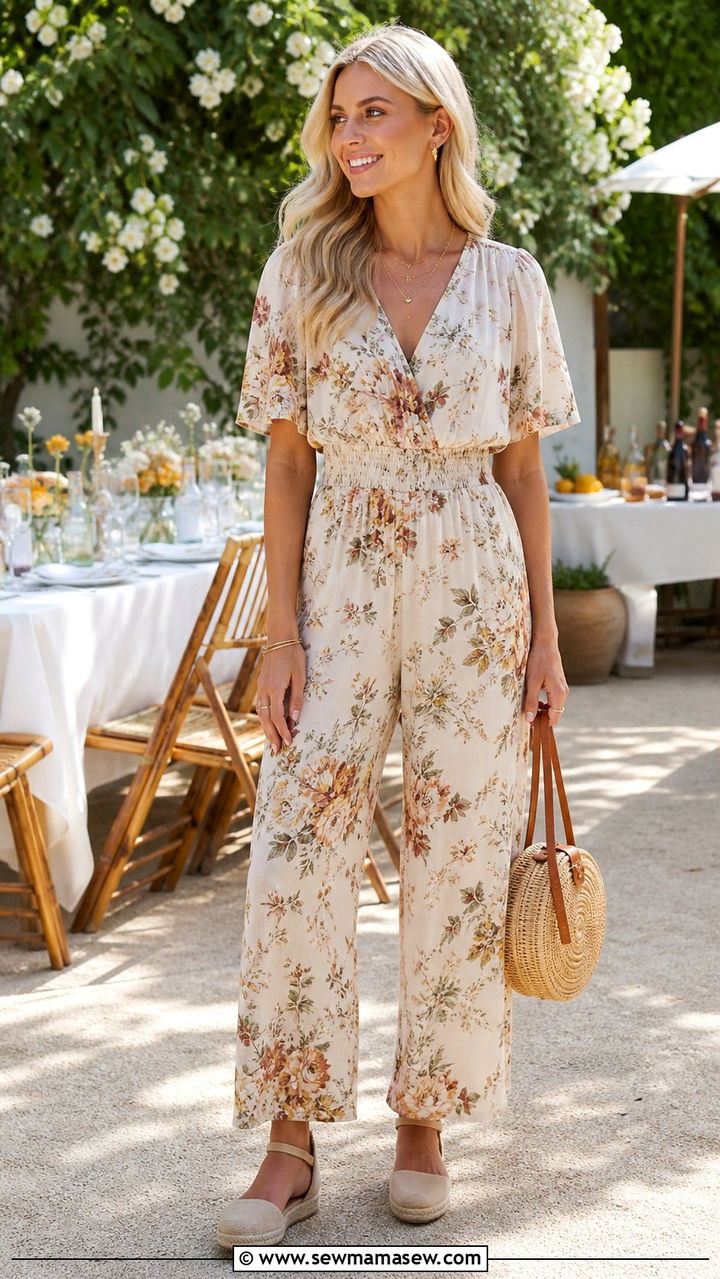 Floral Print Jumpsuit with Espadrilles - 40 casual jumpsuit outfits