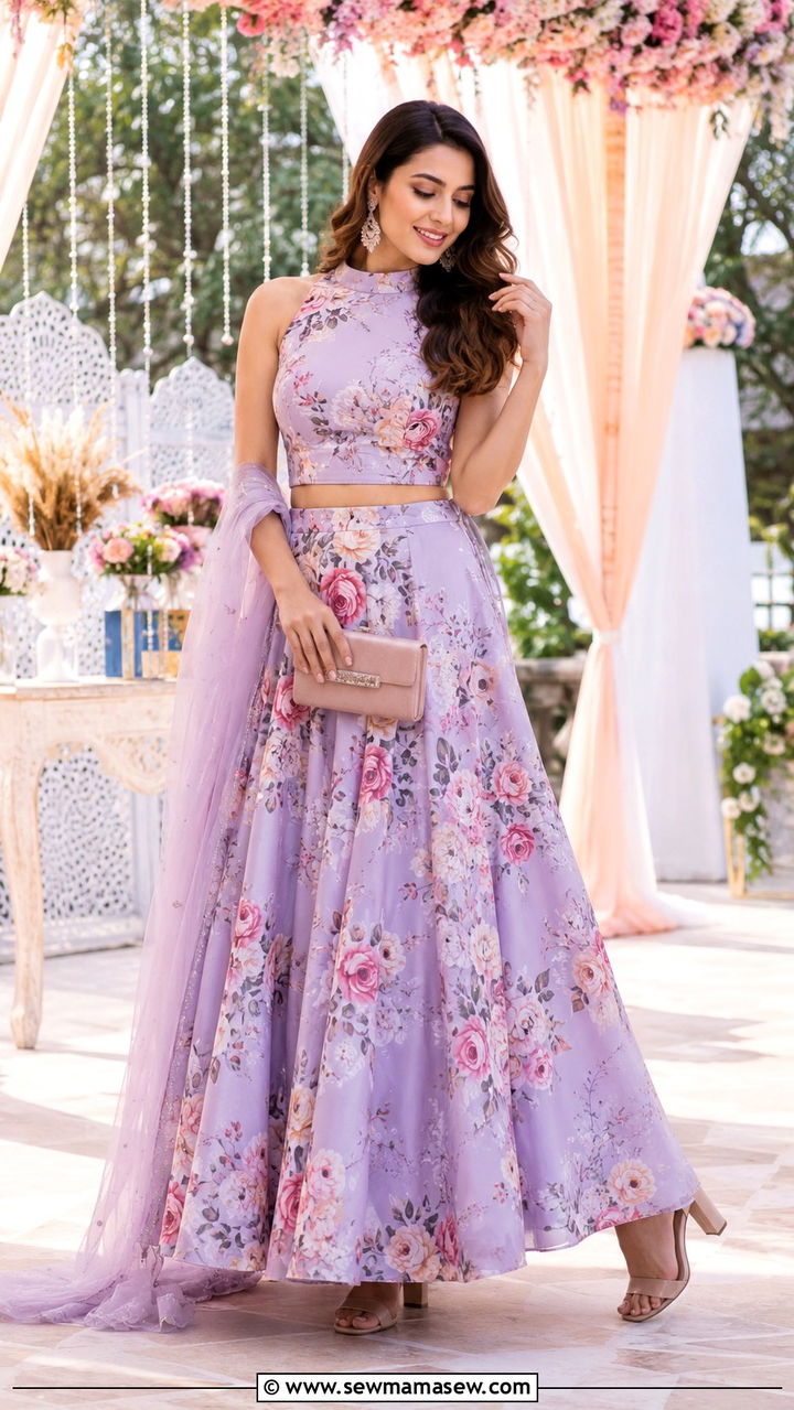 Floral Print Lehenga for Sangeet - 25 Wedding guest outfit ideas Sangeet ceremony