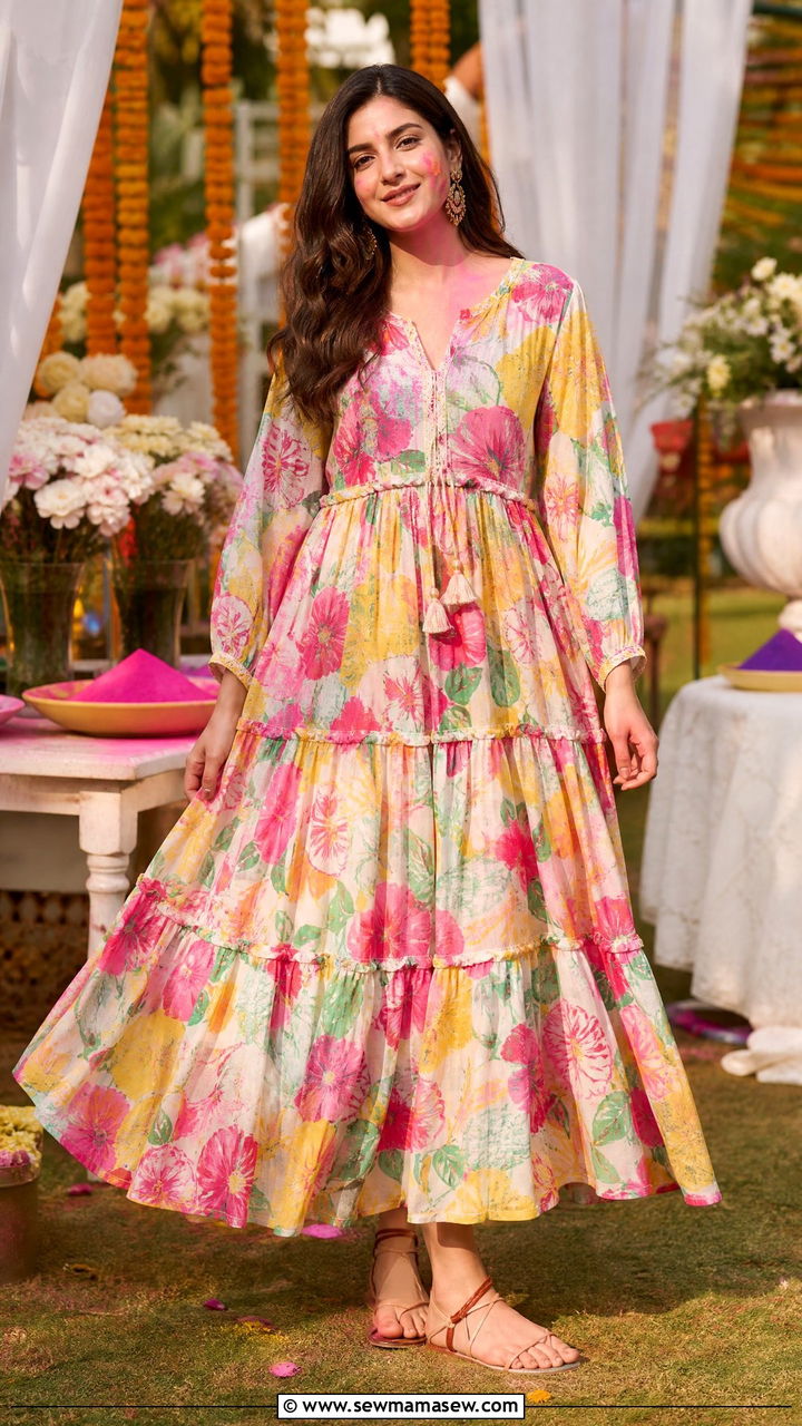Floral Print Maxi Dress Holi Outfit - 25 Holi outfit ideas