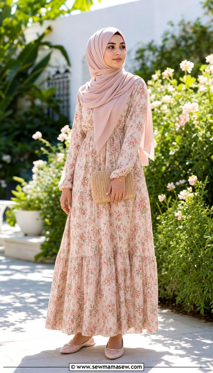 Floral Print Maxi Dress With Long Sleeves - 25 Eid outfit ideas Arabic