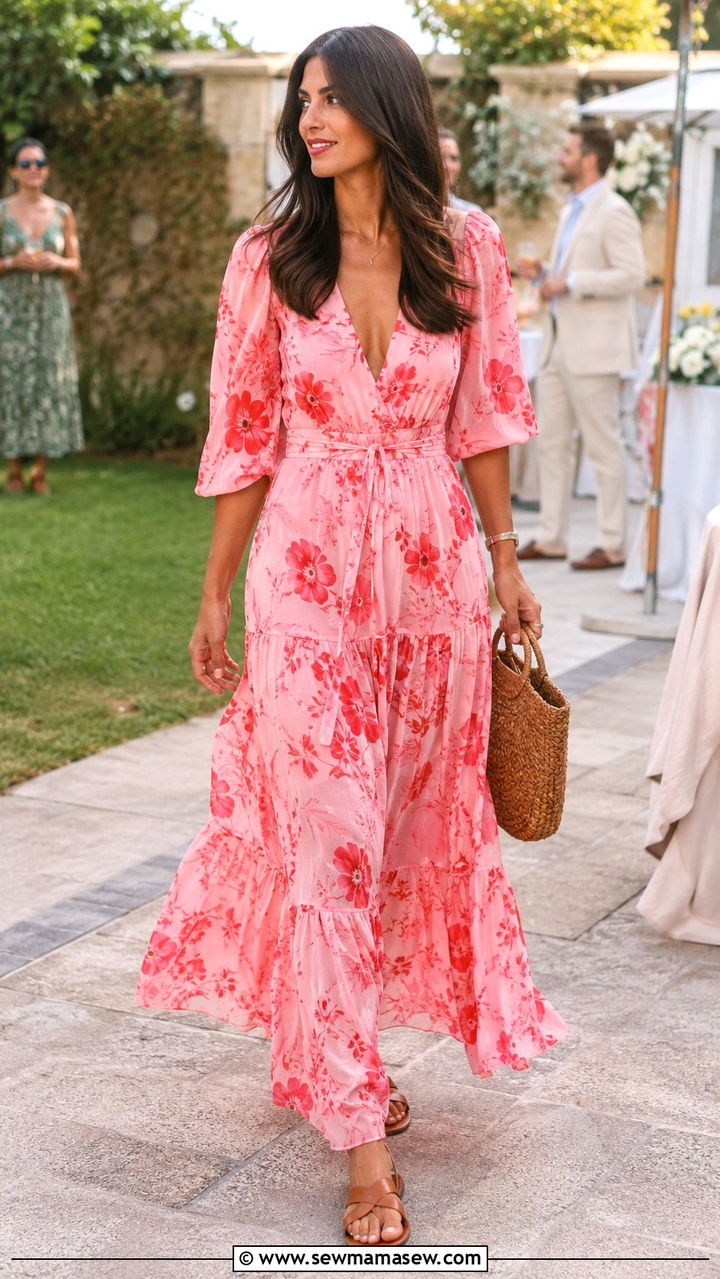 Floral Print Maxi Dress with Flat Sandals - 30 Lunar new year outfit ideas