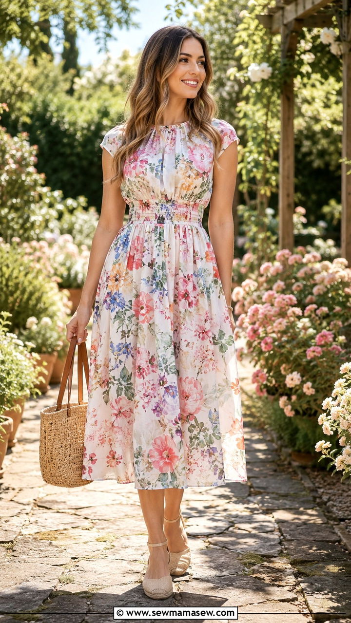 Floral Print Midi Dress Outfit - 25 modest classy outfits inspo