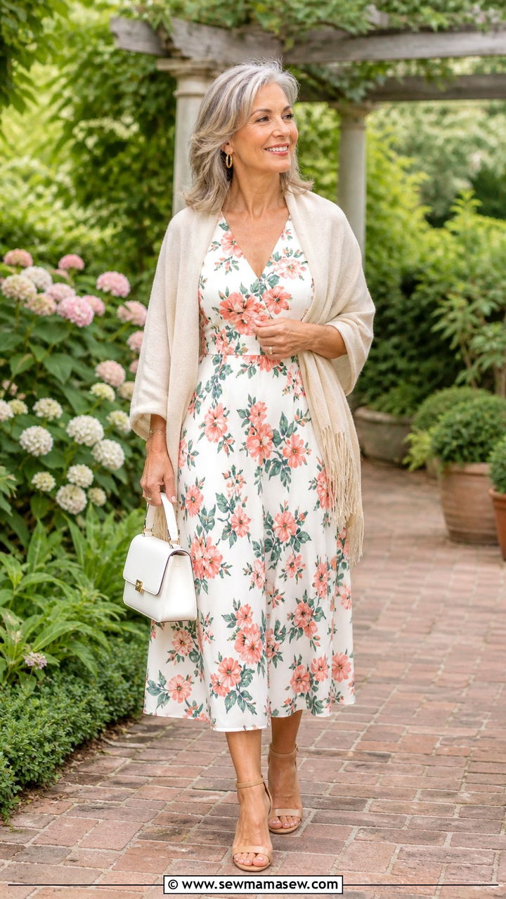 Floral Print Midi Dress Summer Outfit - 40 Summer outfit ideas for women over 60 2026