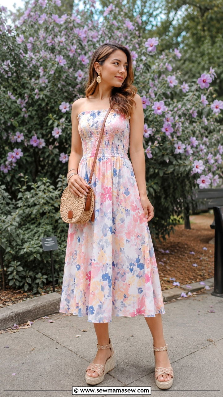 Floral Print Midi Dress With Espadrille Wedge Sandals - 20 Midi dress summer 2026 outfit ideas