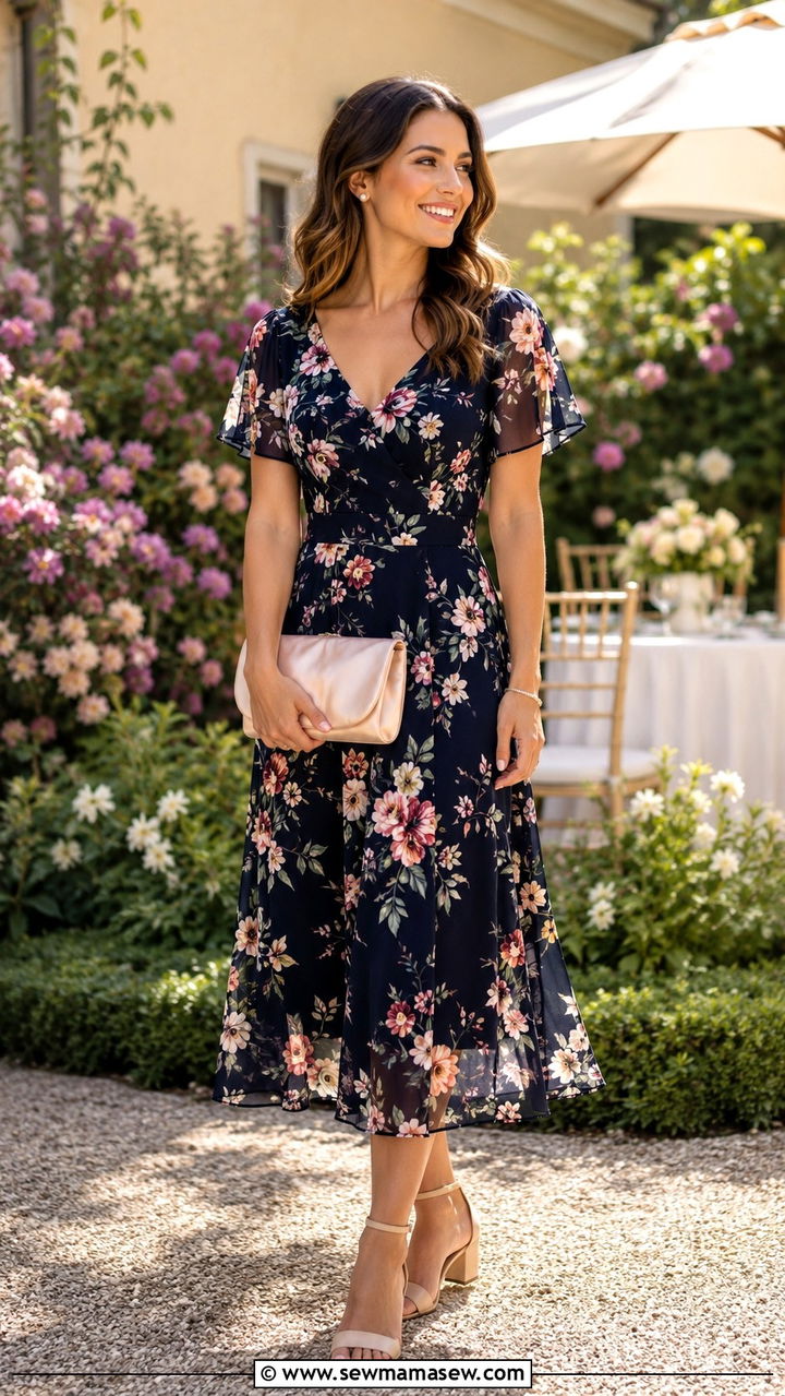 Floral Print Midi Dress for Spring Gala - 20 Charity gala outfit ideas