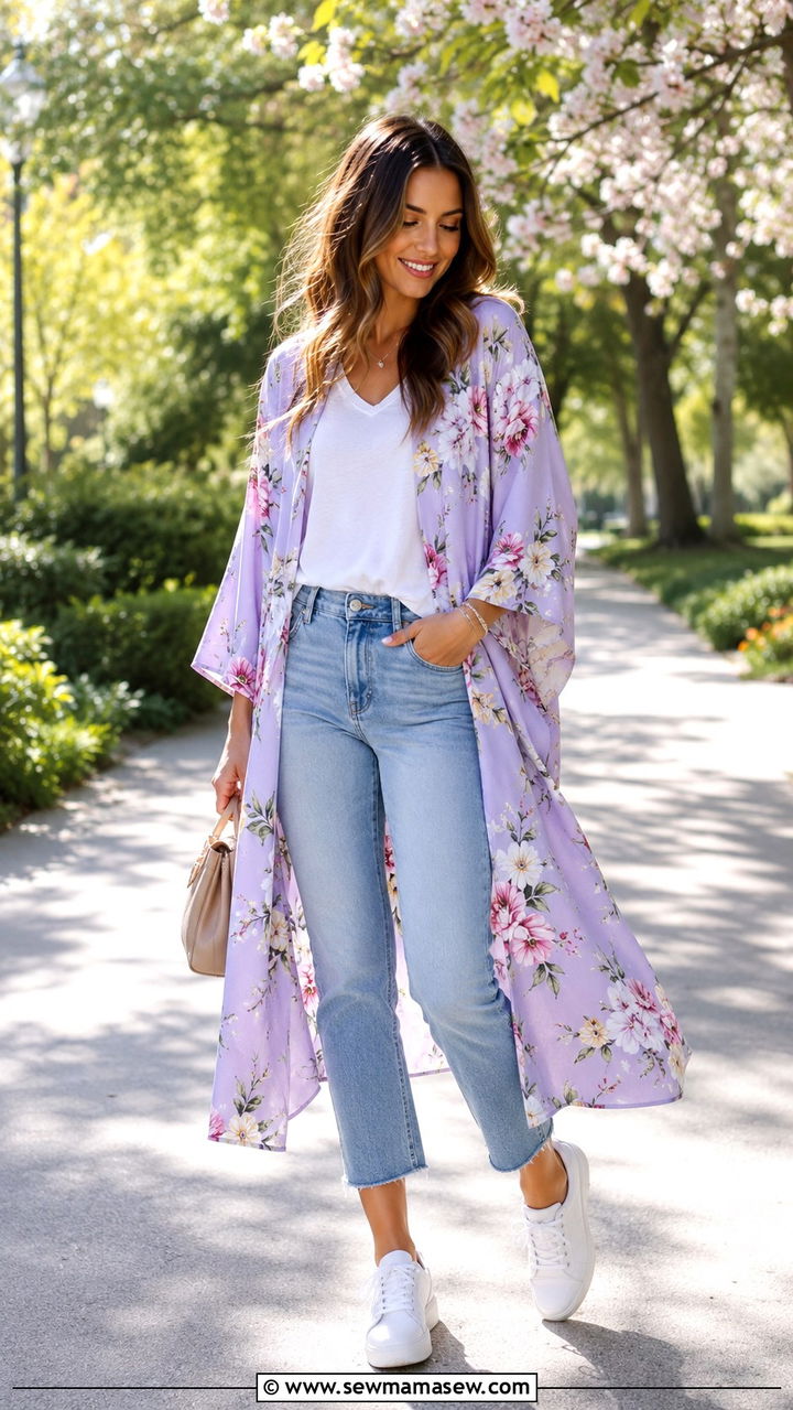 Floral Print Robe With White Sneakers - 20 Robe outfit ideas 2026