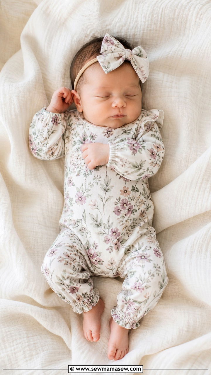 Floral Print Romper With Bow Headband - 20 Baby announcement outfit ideas
