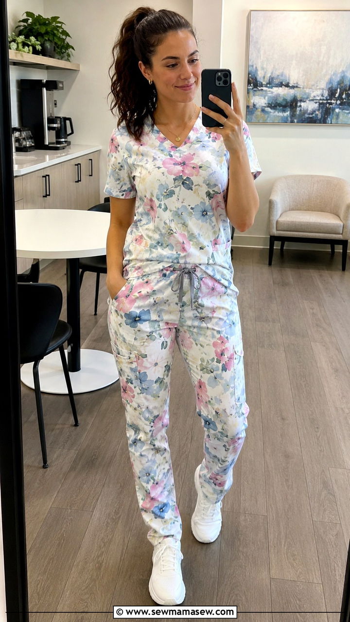 Floral Print Scrub Outfit - 30 Cute scrubs outfits