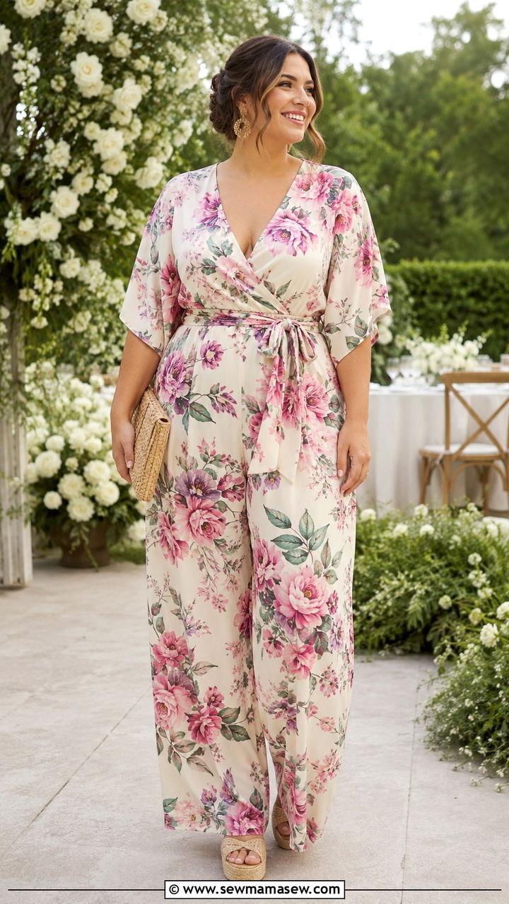 Floral Print Wide Leg Jumpsuit With Wedge Espadrilles - 20 spring outfits for women with wide hips