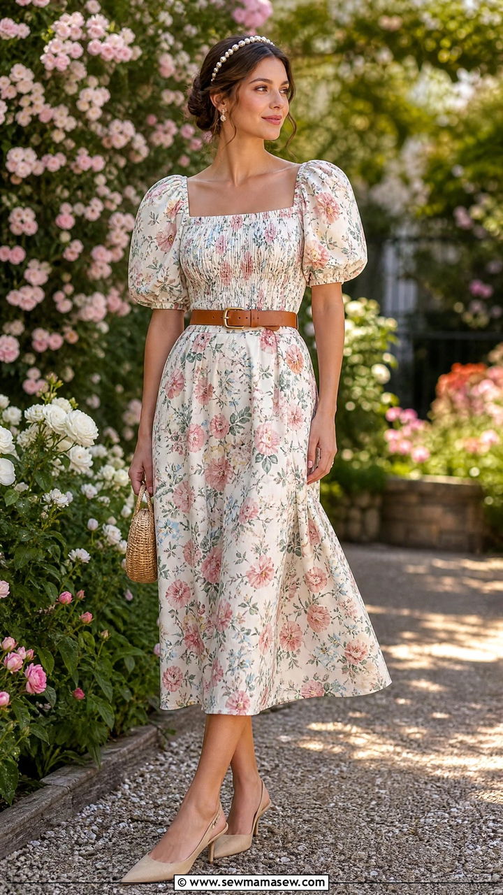 Floral Puff Sleeve Matching Set Outfit - 35 matching set outfits inspo