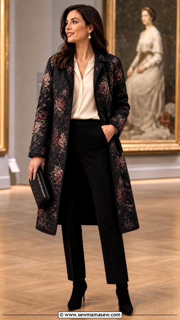 Floral Quilted Coat Outfit - 40 Quilted coat outfit ideas