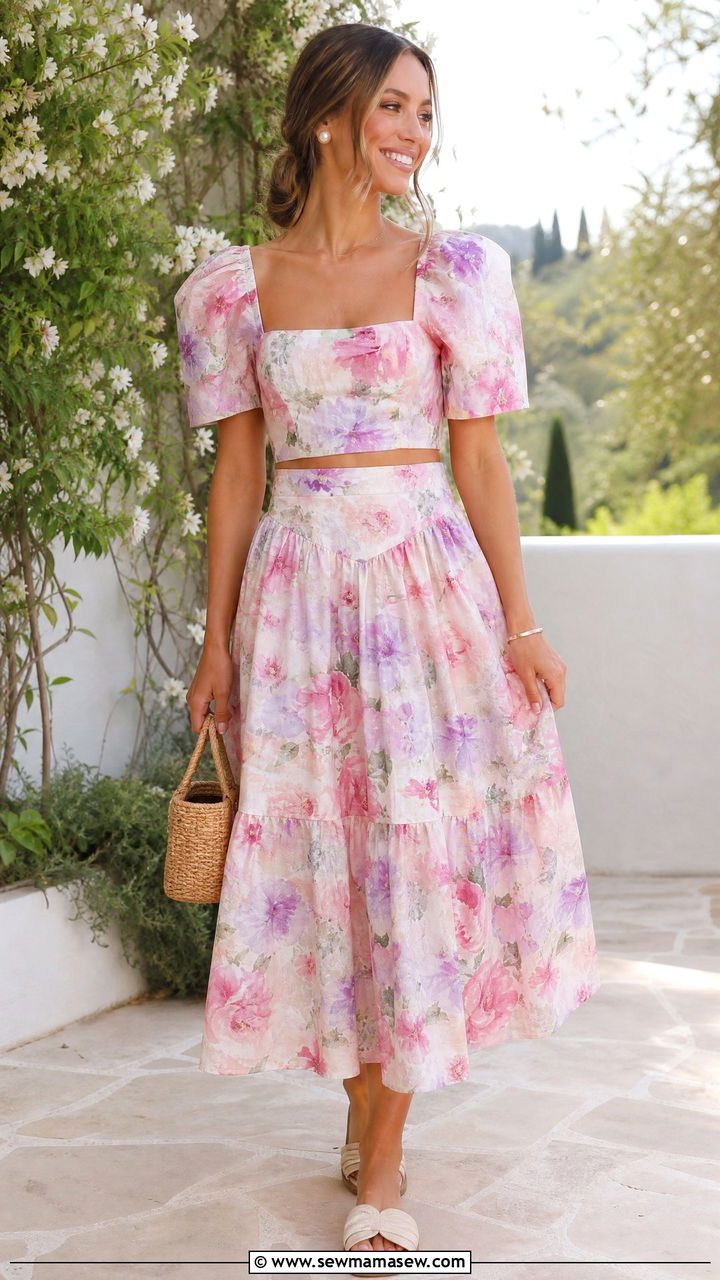 Floral Skirt and Top Matching Set Brunch - 30 Matching set outfit ideas for brunch