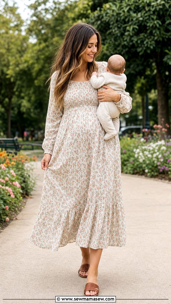 Floral Smock Dress with Sandals - 25 classy outfits for new moms
