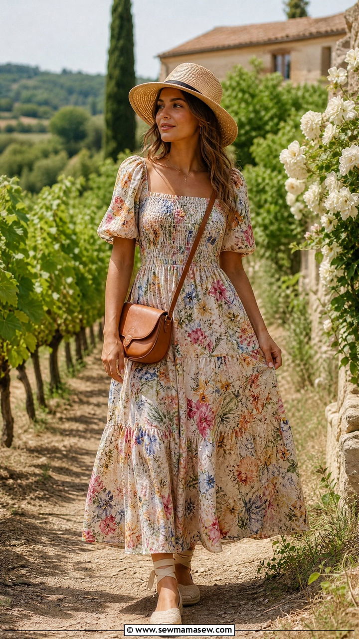 Floral Smocked Maxi Dress with Espadrilles - 30 Breezy summer day outfit ideas