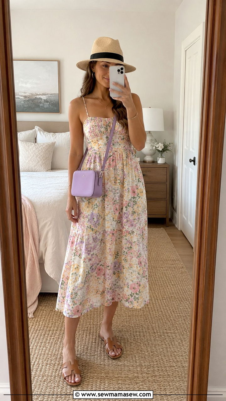Floral Sundress With Crossbody Bag - 20 spring outfits with crossbody bag