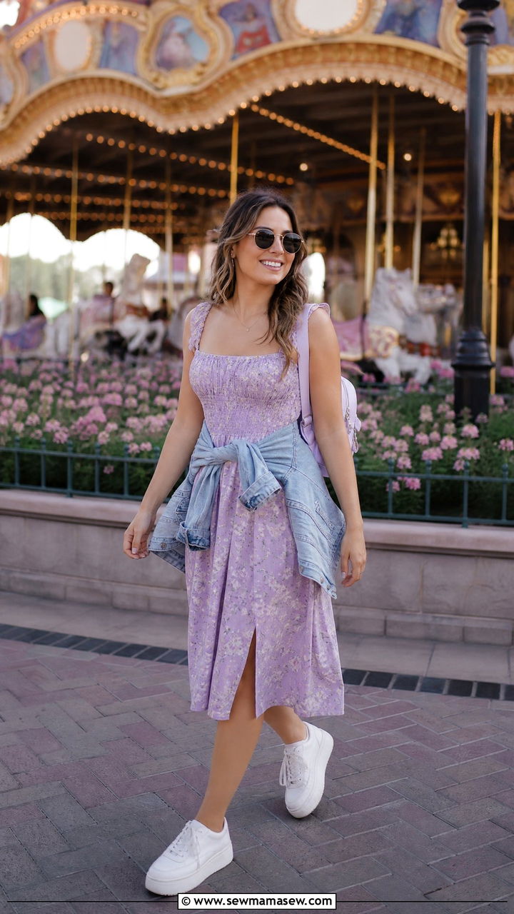 Floral Sundress With White Sneakers - 30 Disneyland outfit ideas summer