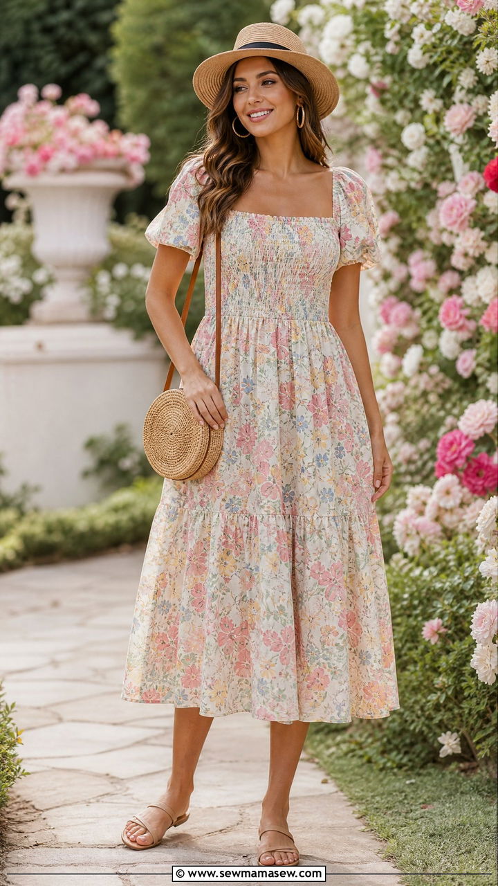 Floral Sundress With Woven Crossbody Bag - 30 Summer outfits with crossbody bags