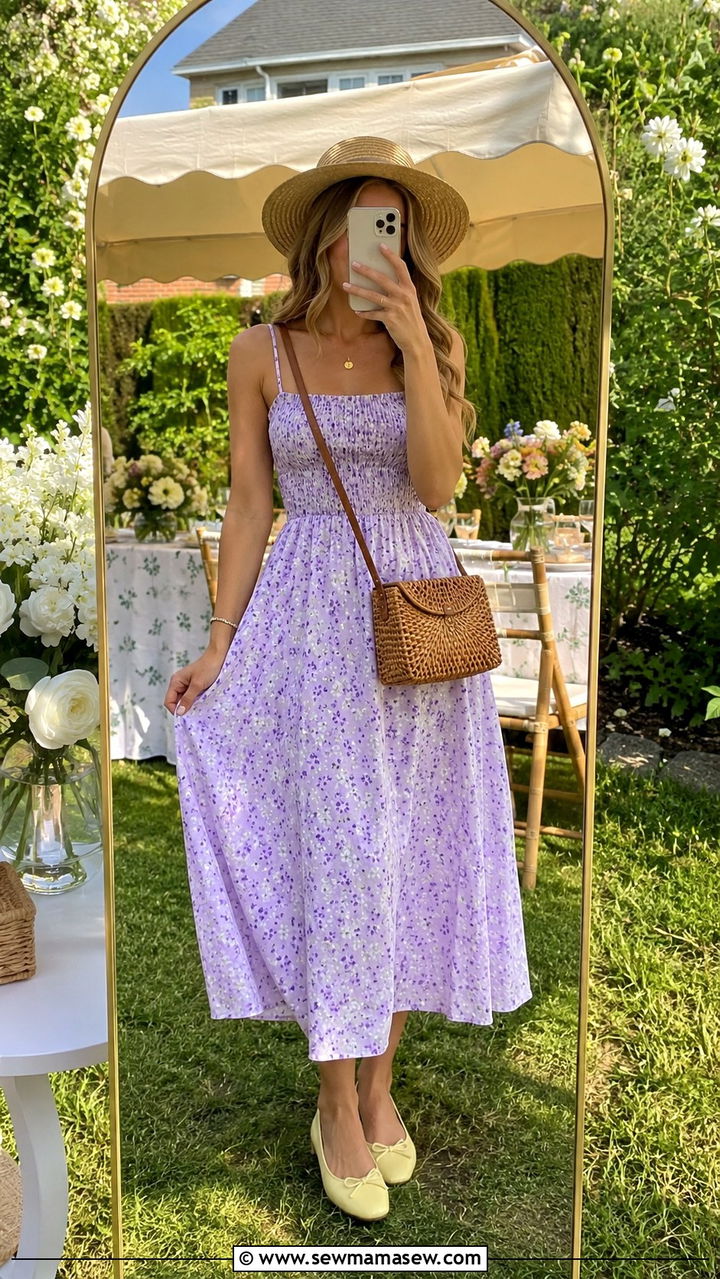 Floral Sundress and Ballet Flats - 30 How to style ballet flats in summer