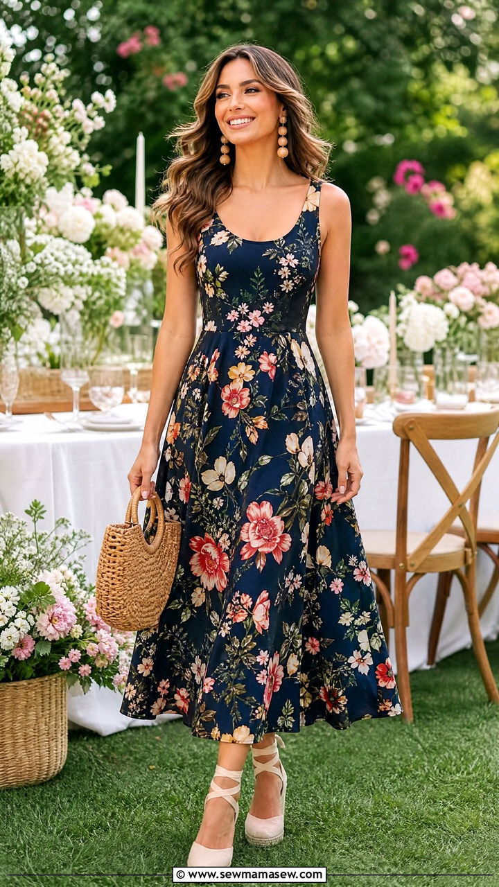 Floral Tank Dress With Espadrille Wedges - 30 summer tank dress outfit ideas