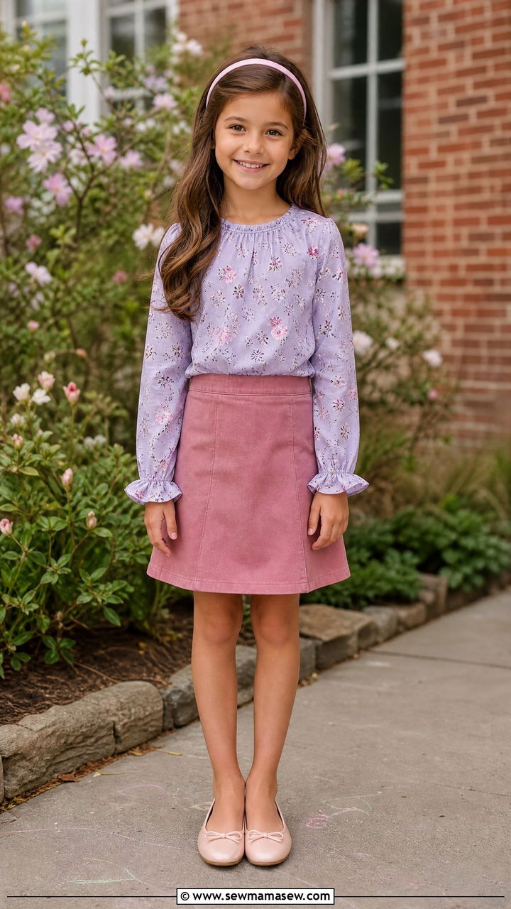 Floral Top With A Line Skirt - 30 Elementary school picture day outfit ideas
