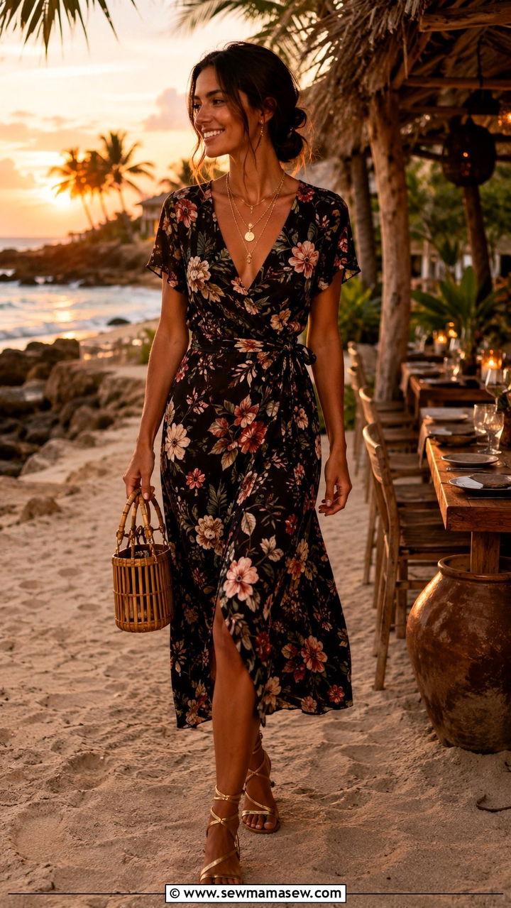 Floral Wrap Dress Tulum Outfit - 30 Tulum outfit ideas