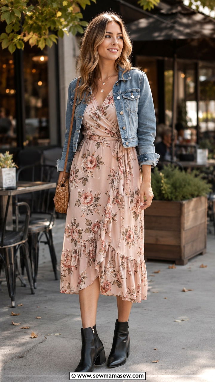 Floral Wrap Dress With Ankle Boots - 25 Wrap dress outfit ideas with boots