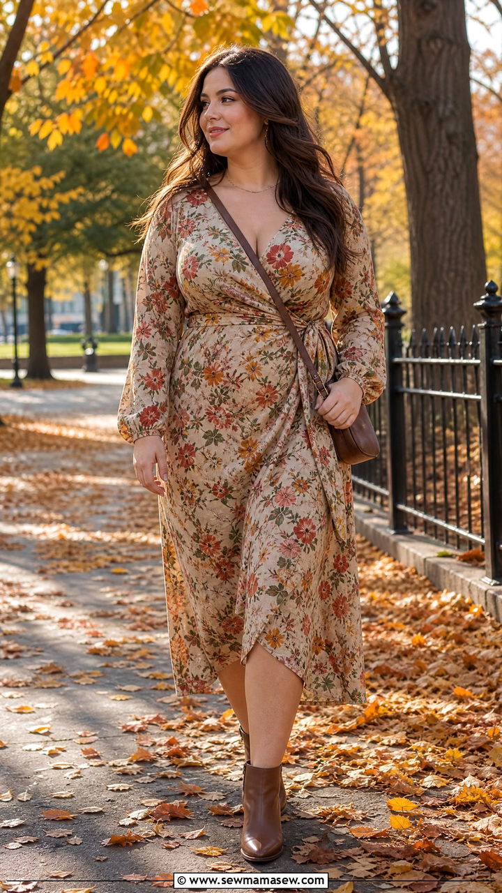 Floral Wrap Dress With Ankle Boots - 30 curvy outfit ideas for women