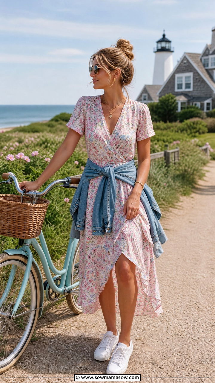 Floral Wrap Dress With White Sneakers - 30 Nantucket outfit ideas 2026
