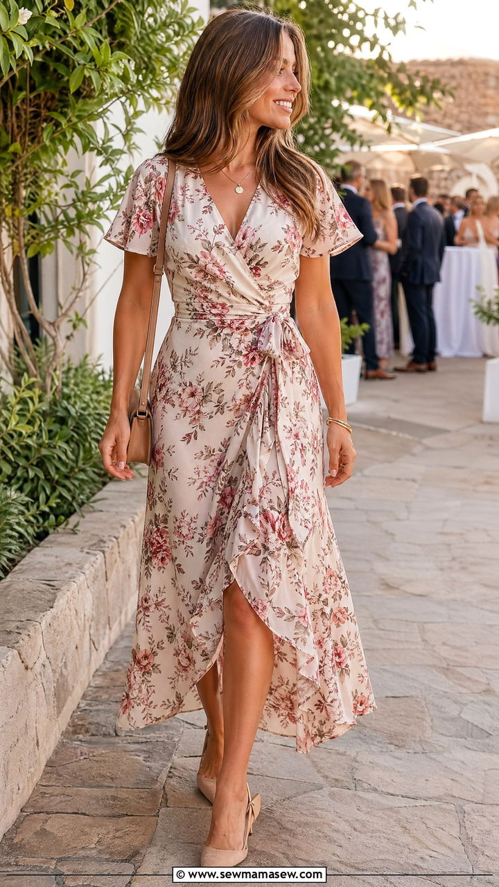Floral Wrap Dress with Slingback Heels - 35 Dressy summer outfits