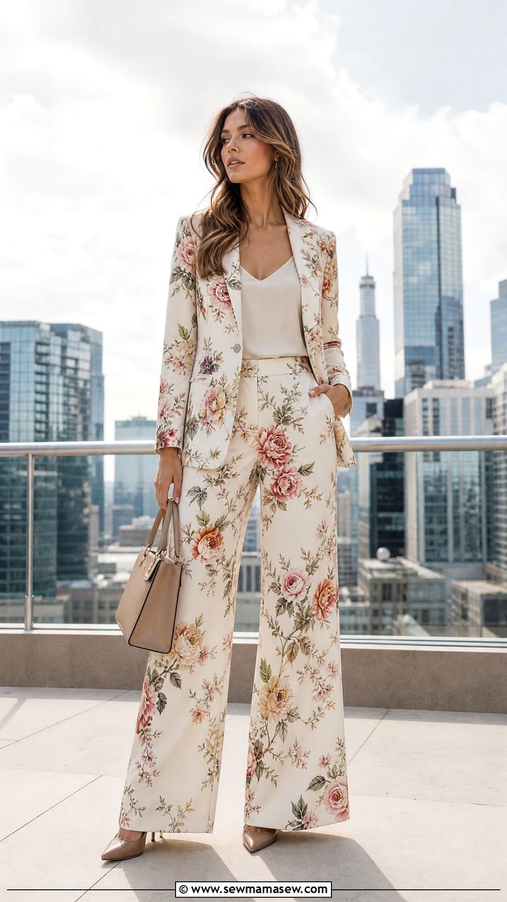 Floral blazer with matching trousers - 30 floral outfit ideas for women