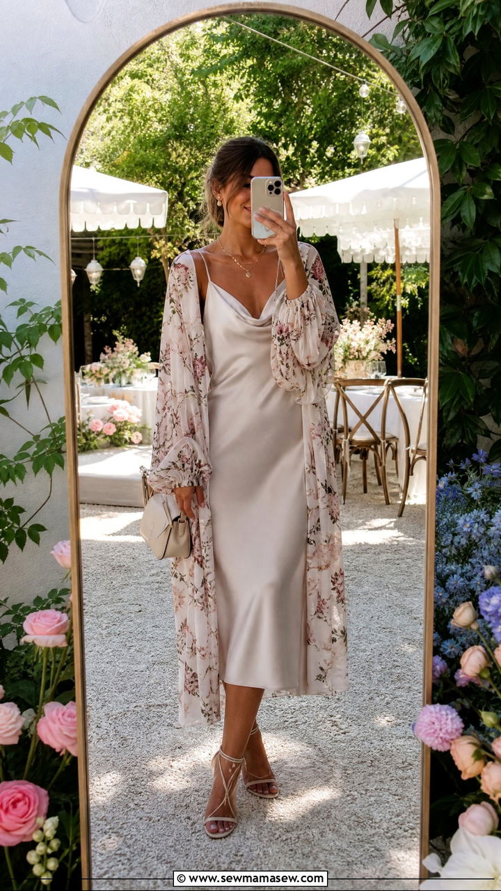 Floral cardigan over a slip dress - 30 floral outfit ideas for women
