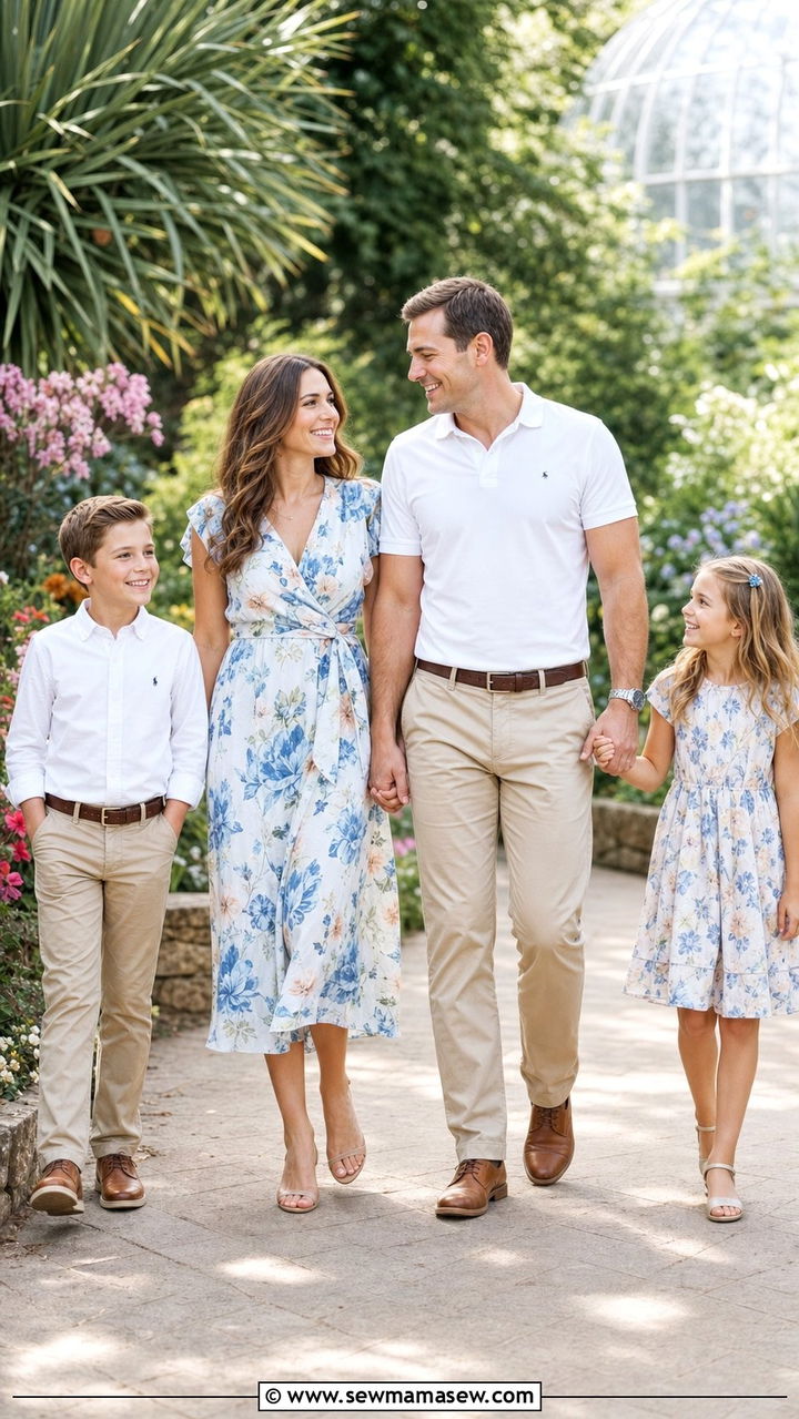 Floral dress and khakis family photo outfit - 25 family photo outfits 2026