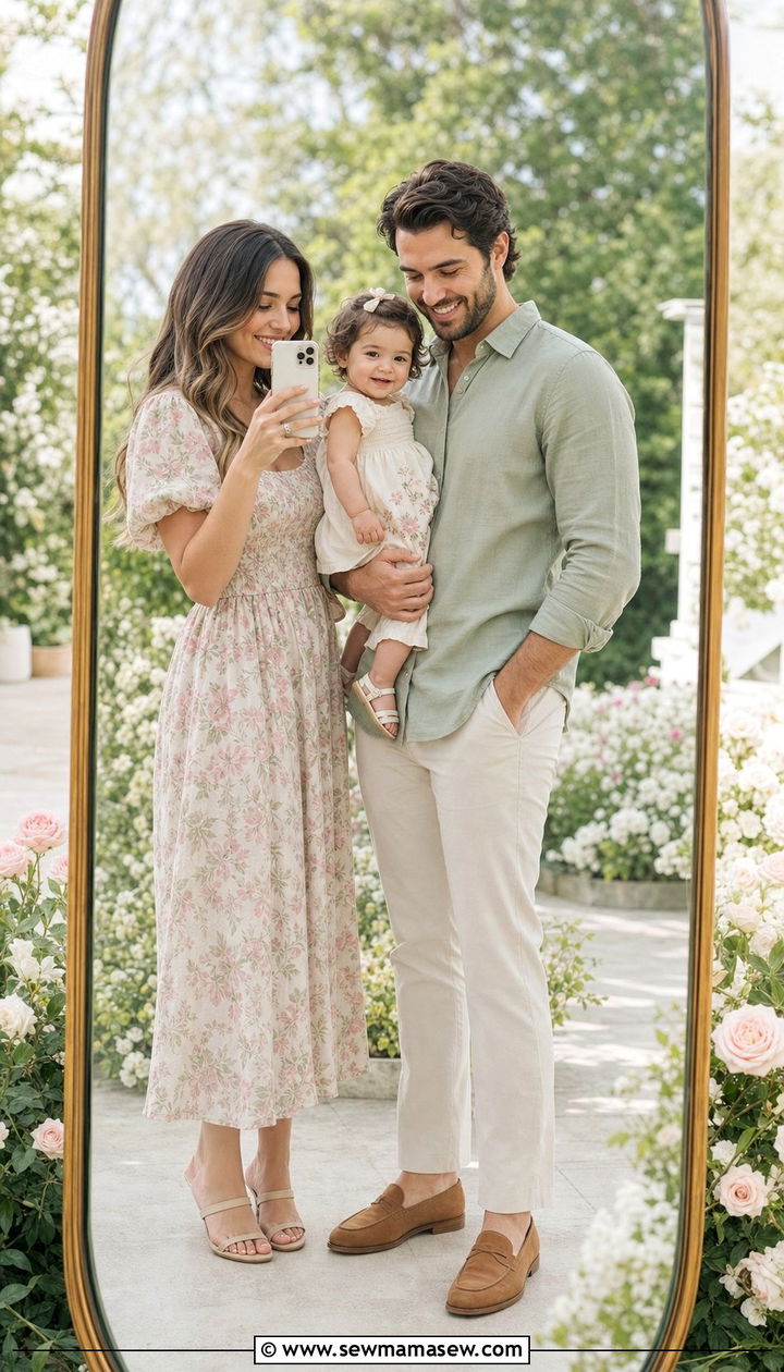 Floral dress family photo outfit with toddler - 25 Family photo outfit ideas with toddlers