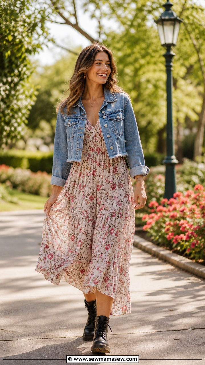 Floral dress with combat boots outfit - 40 Combat boots outfit ideas