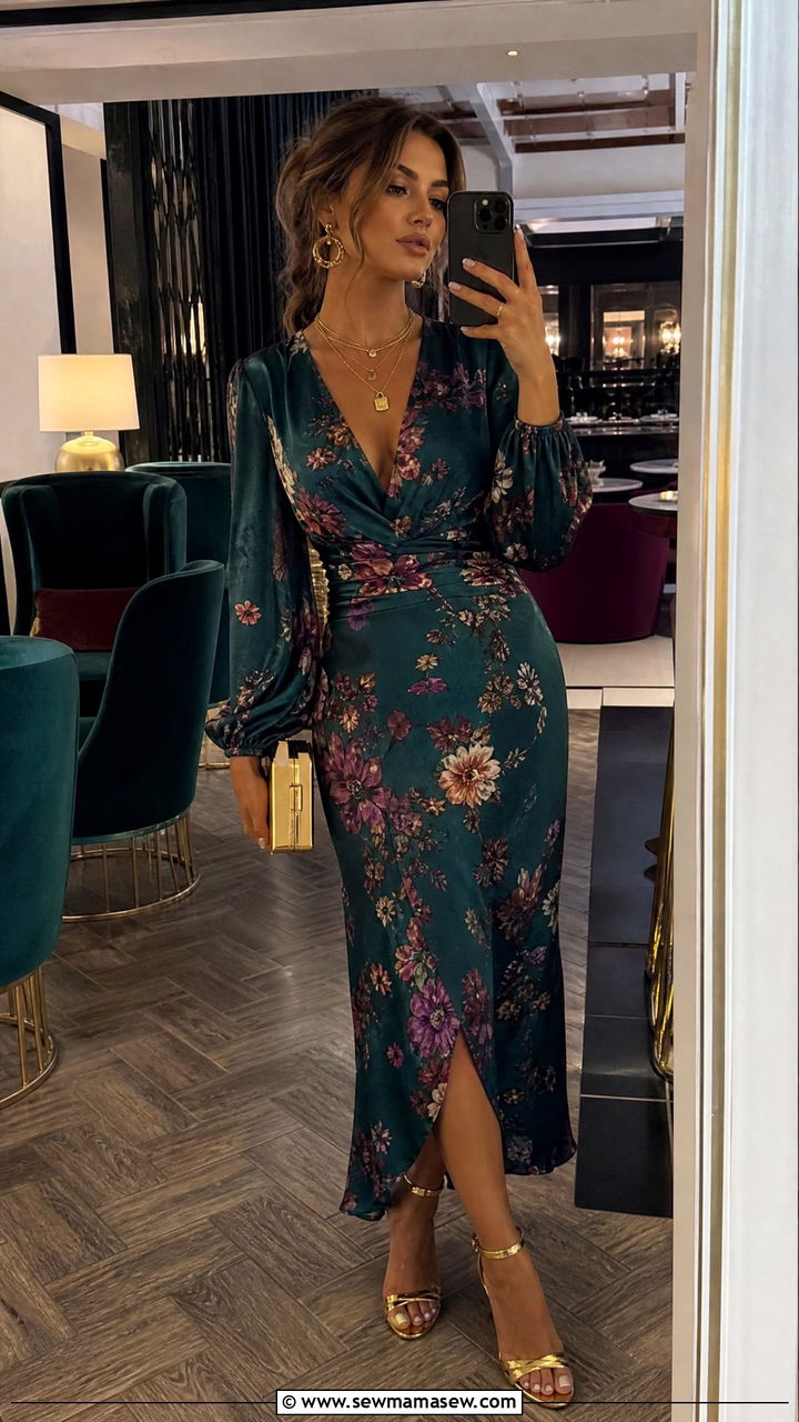 Floral dress with gold jewelry evening outfit - 30 floral dress outfit ideas