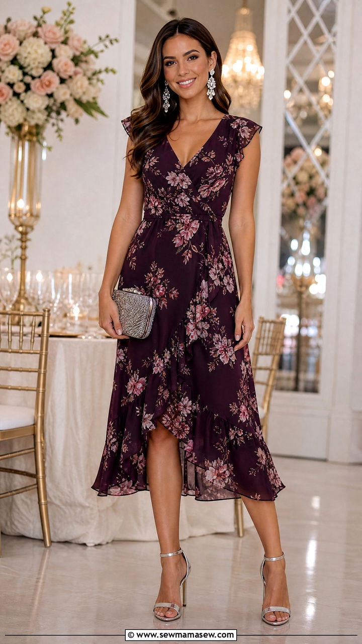 Floral dress with metallic accessories party outfit - 30 floral dress outfit ideas