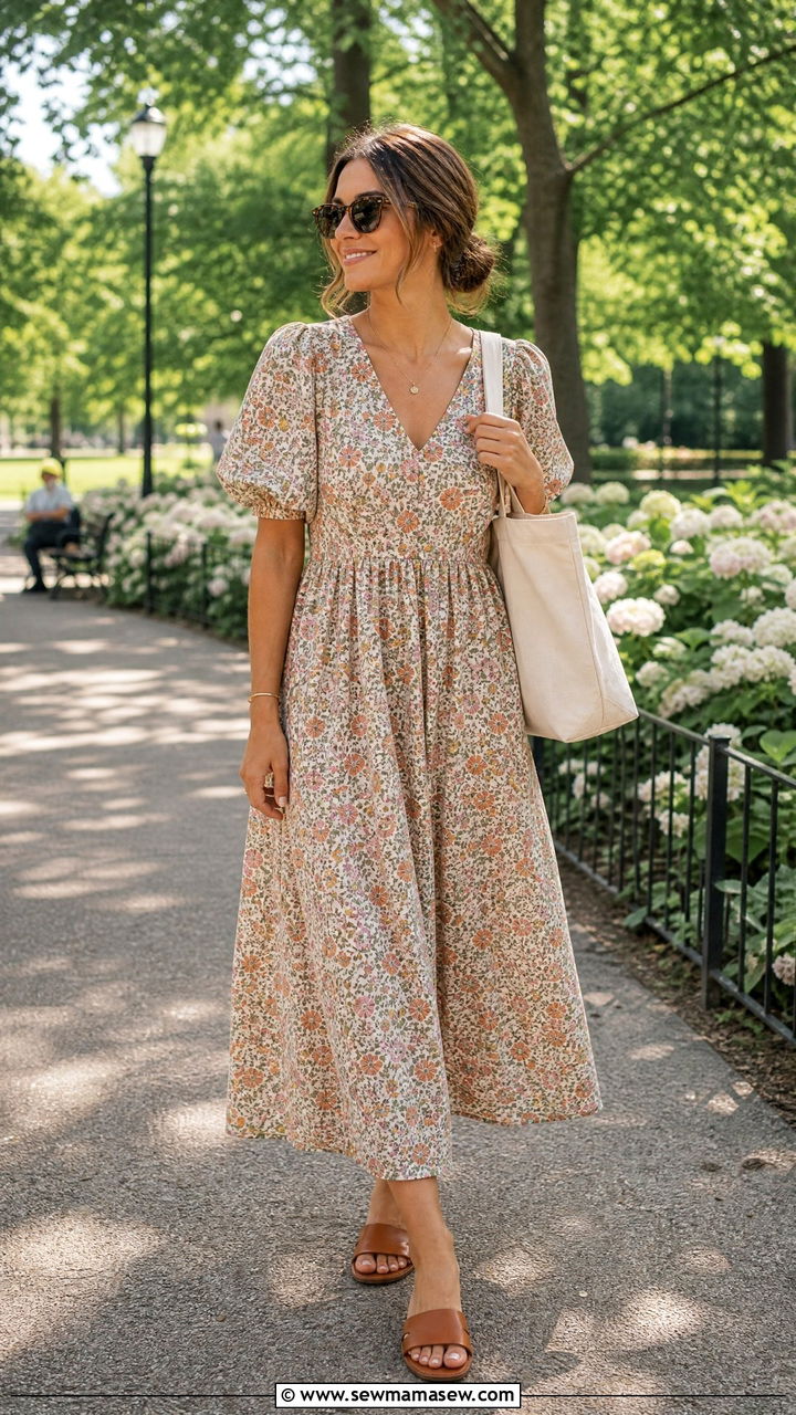 Floral dress with sandals everyday casual outfit - 30 floral dress outfit ideas