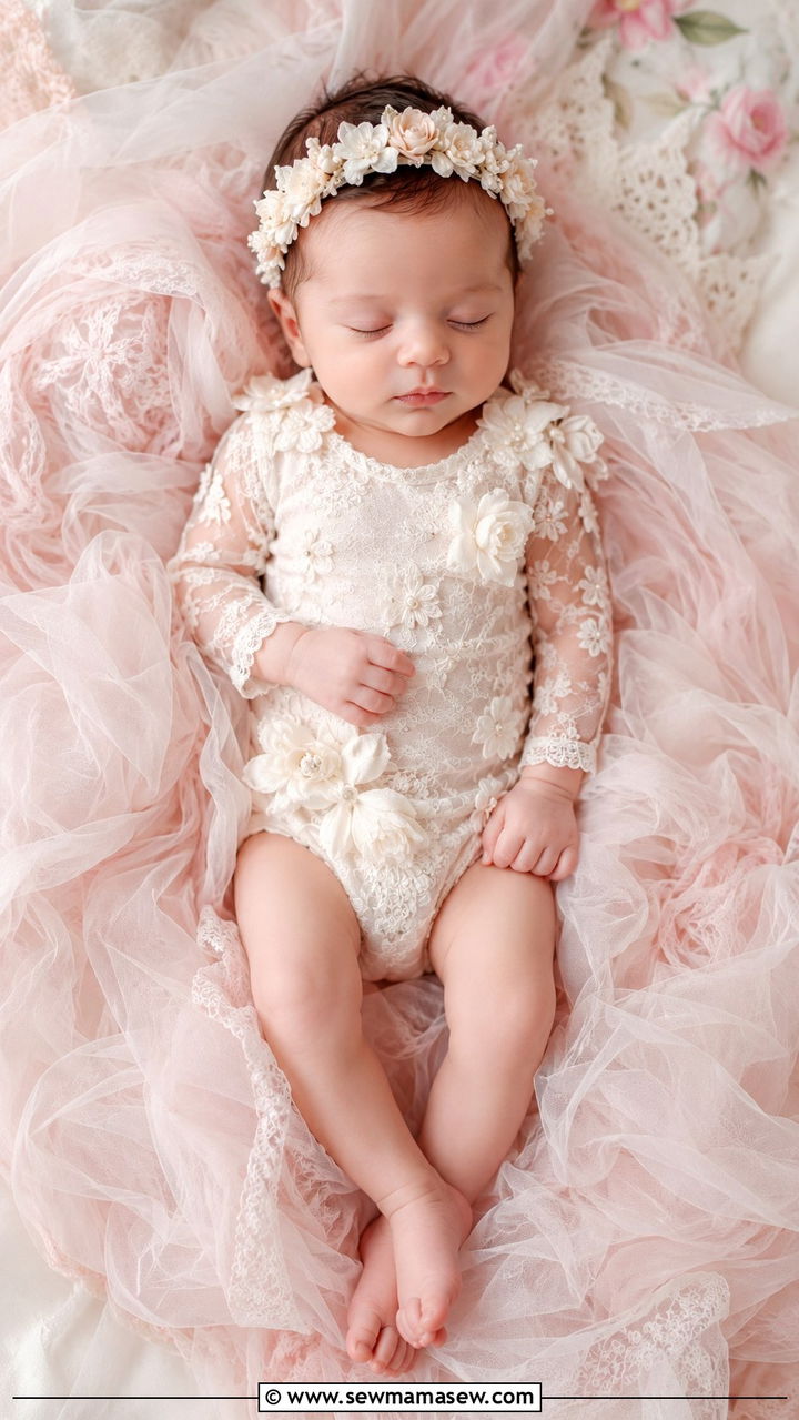 Floral lace romper newborn girl photoshoot - 25 Newborn photoshoot outfit ideas