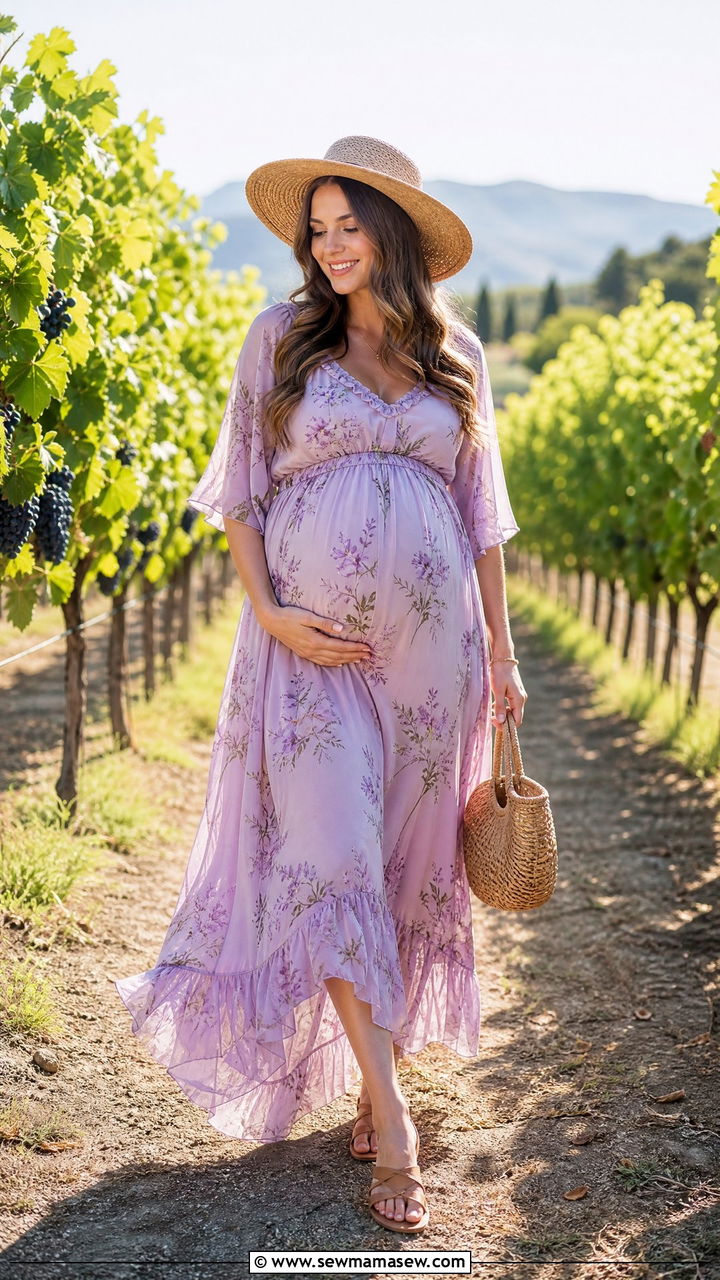Floral maternity maxi dress for outdoor wedding - 30 Maternity outfit ideas for wedding guest