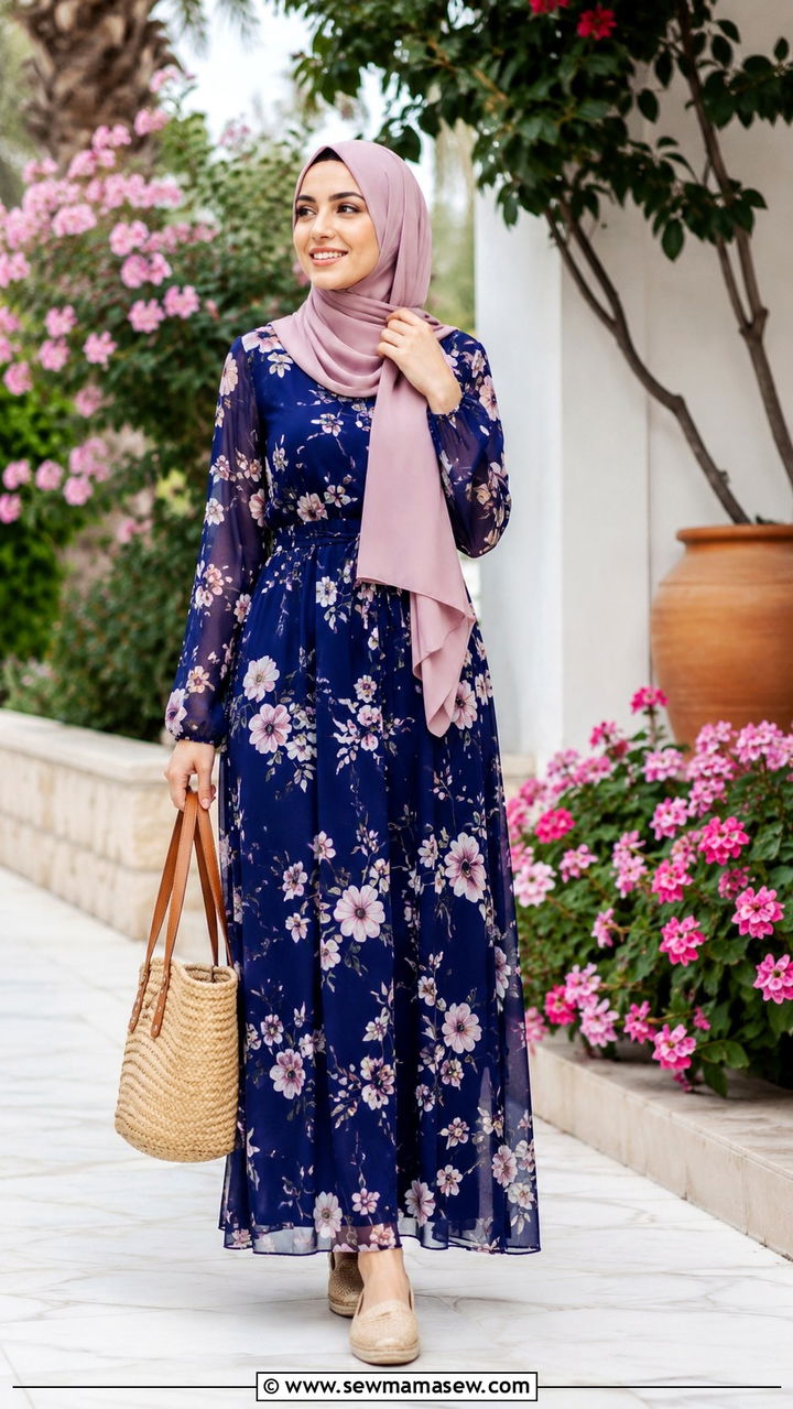 Floral maxi dress hijab spring look - 30 hijab outfit ideas