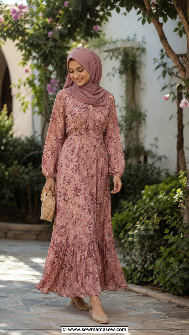 Floral maxi dress long sleeve modest - 30 Modest outfit ideas for Ramadan