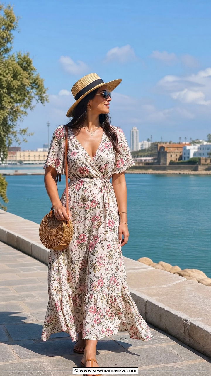 Floral maxi dress with a flat straw hat - 25 Rabat outfit ideas