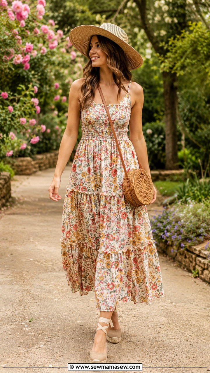 Floral maxi dress with espadrille wedges - 30 How to style wedges