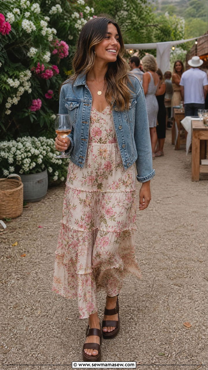 Floral maxi dress with platform sandals - 30 summer outfits with platform sandals
