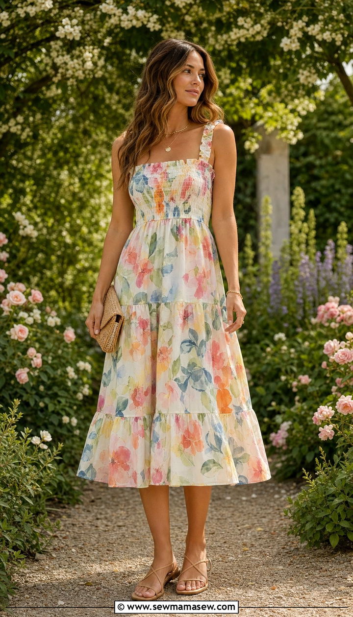 Floral midi dress and sandals outfit - 25 spring late spring outfit ideas