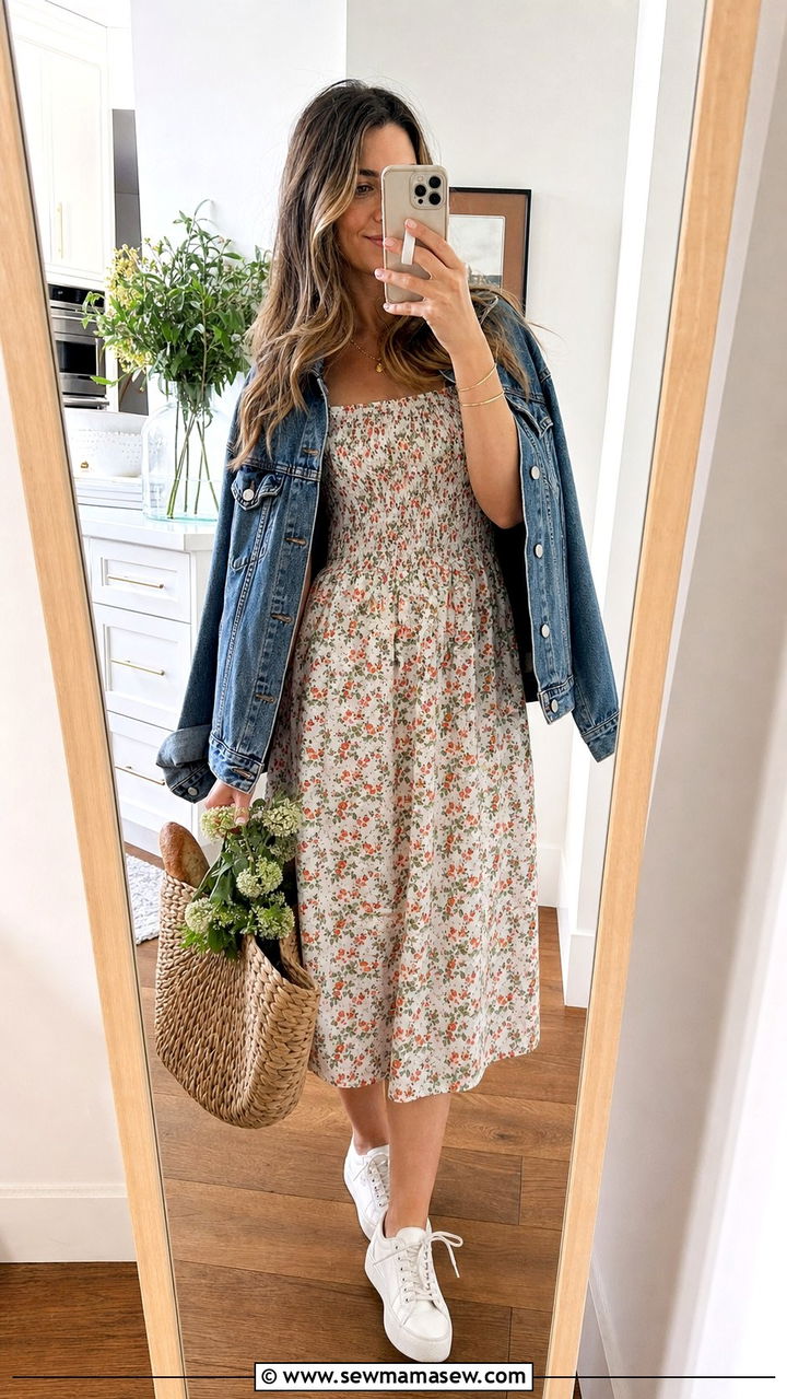 Floral midi dress and sneakers spring look - 25 Cute spring outfit ideas 2026