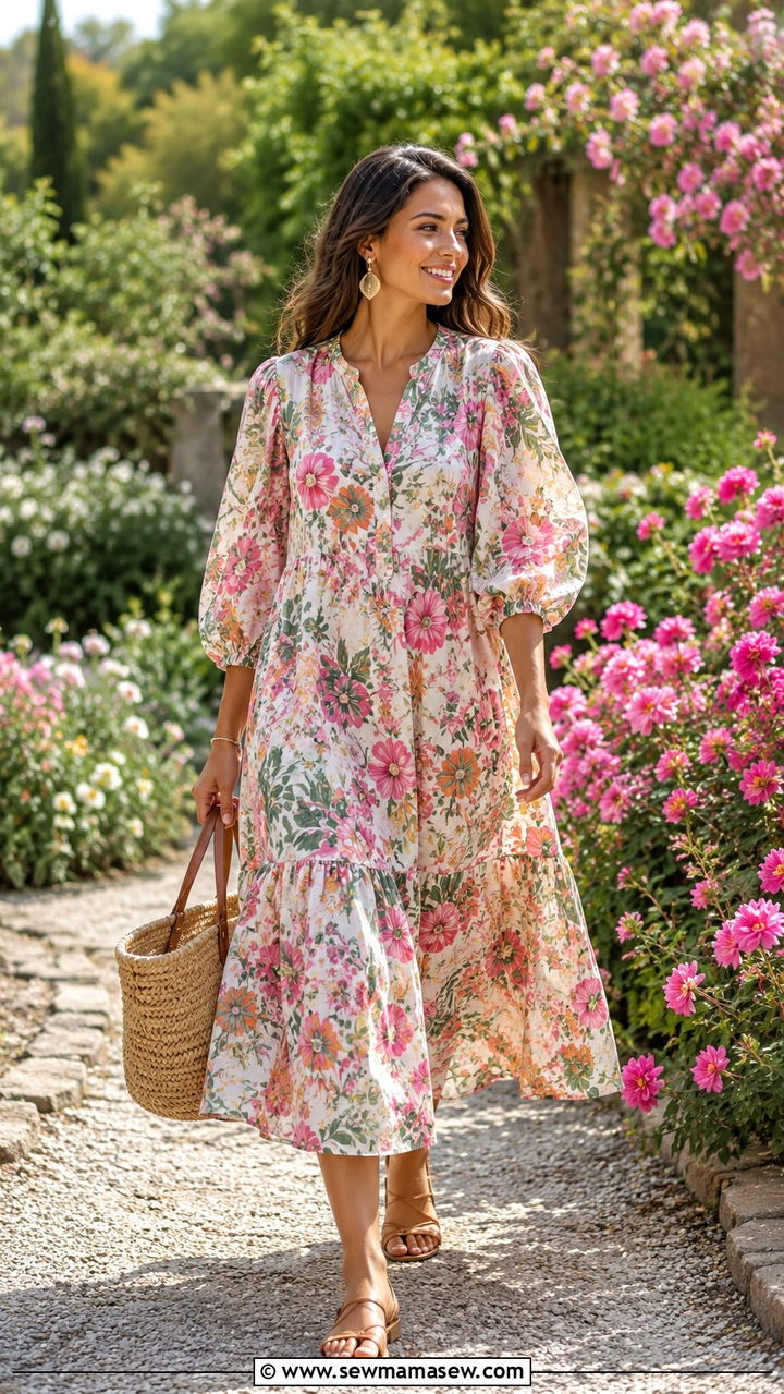 Floral midi dress and strappy sandals outfit - 30 spring to summer outfits aesthetic